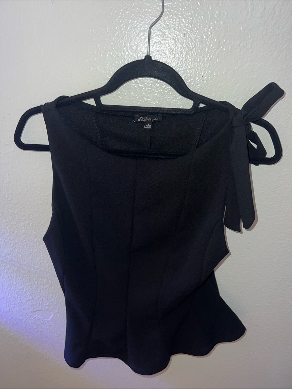 Wish Black Sleeveless Top with Shoulder Bow
